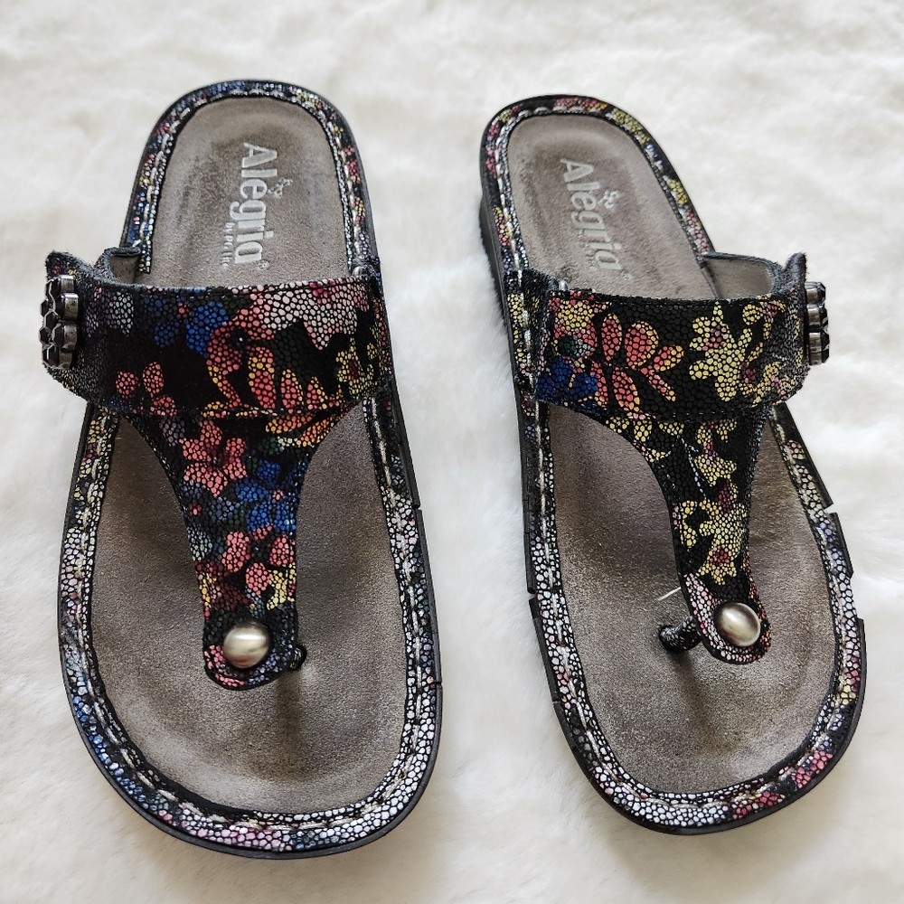 Alegria Carina Flip Flop Comfort Sandals Leather Floral Print Size 36/6 - Picture 8 of 14